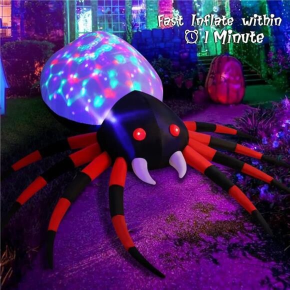 8FT Width Halloween Inflatable Spider Outdoor Decoration with Magic Light,BlowUp - Picture 4 of 7